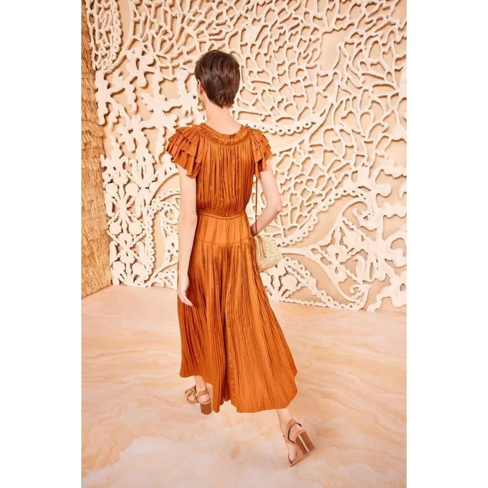 ULLA JOHNSON Kalesta Midi Dress Amber Size 14 New With Tags - Picture 3 of 8